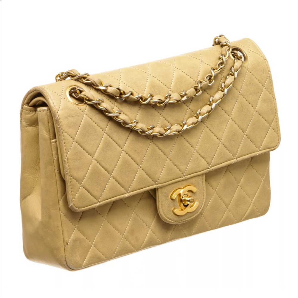 Chanel beige Leather vintage classic double flap